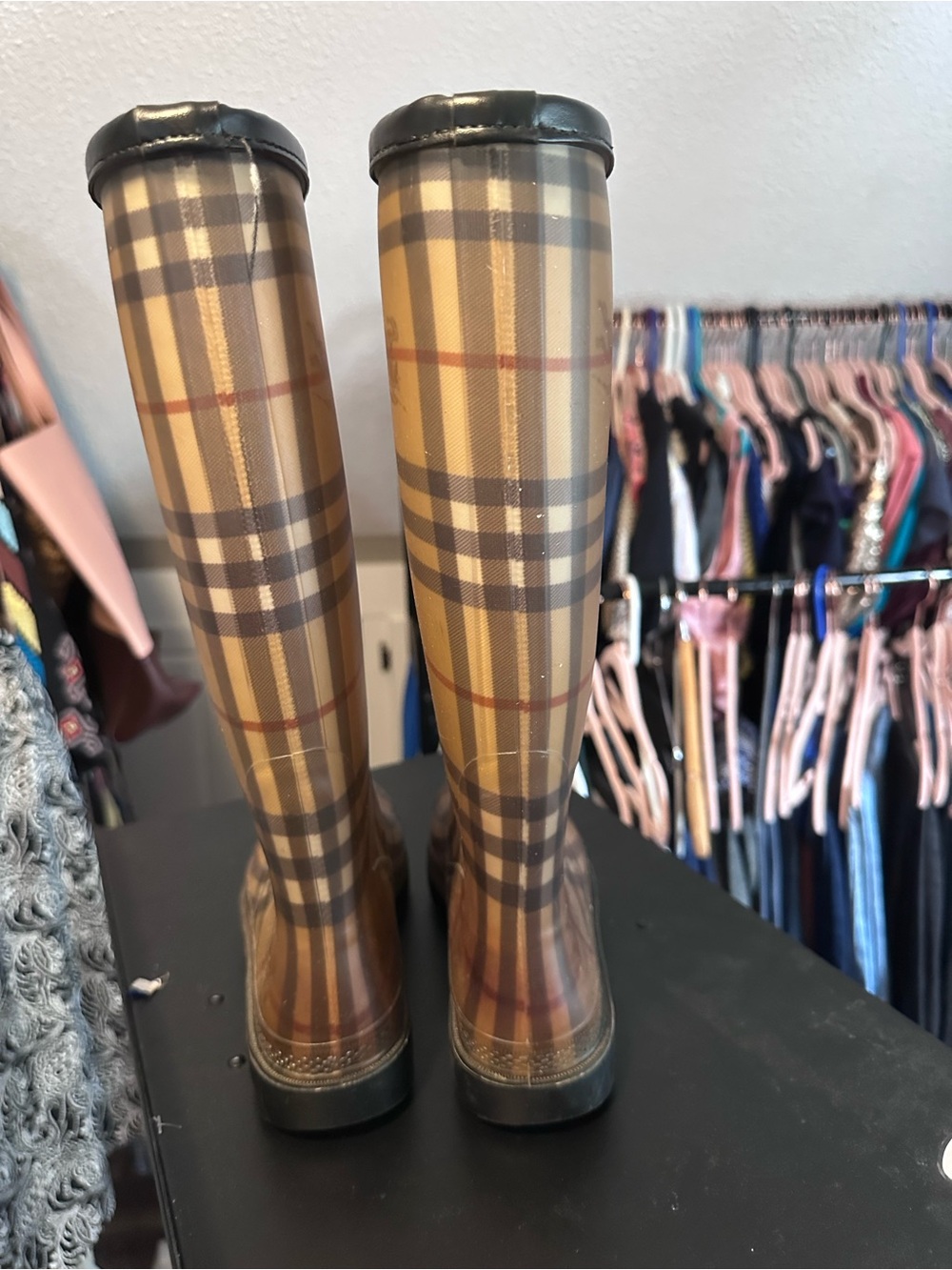 Burberry Tan Plaid Rubber Rain Boots - Picture 3 of 6